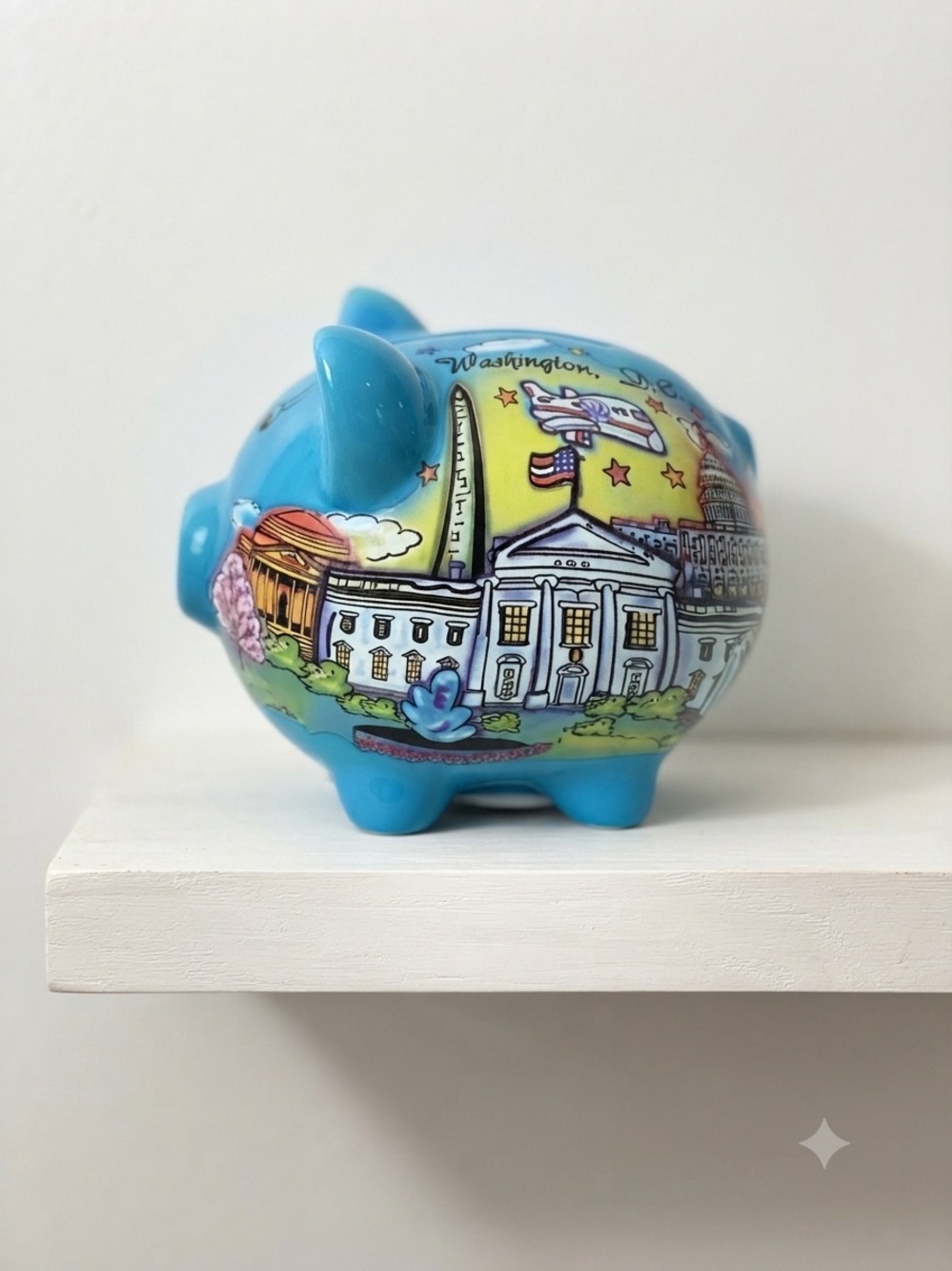 Blue Washington D.C. Piggy Bank - Ceramic Souvenir Coin Bank